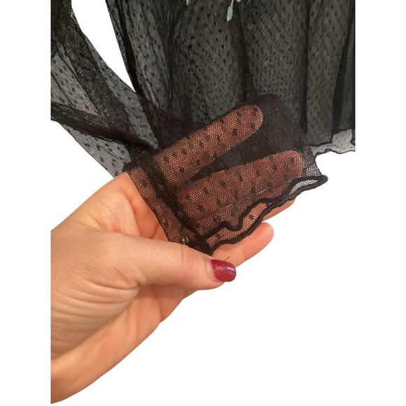 American Eagle Womens Sheer Shirt M Whimsigoth Swiss Dot Rose Embroidered Y2K - Picture 7 of 9